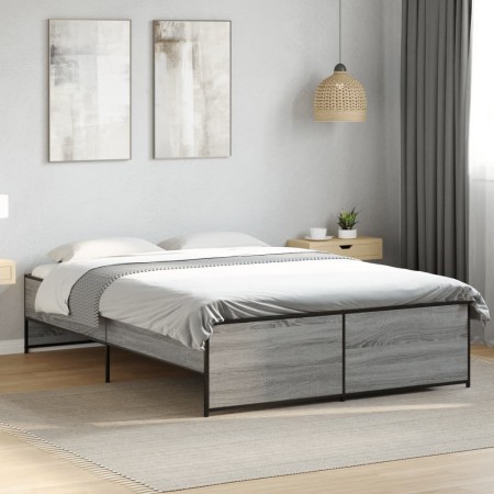 Estructura cama madera ingeniería metal gris Sonoma 135x190 cm