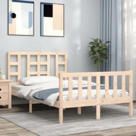 Bed frame with solid wood headboard 120x200 cm by vidaXL, Beds and slatted bases - Ref: Foro24-3191966, Price: 115,69 €, Disc...