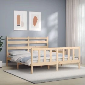 Bed frame with solid wood headboard 160x200 cm by vidaXL, Beds and slatted bases - Ref: Foro24-3192046, Price: 127,59 €, Disc...