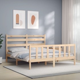 Estructura de cama con cabecero madera maciza 160x