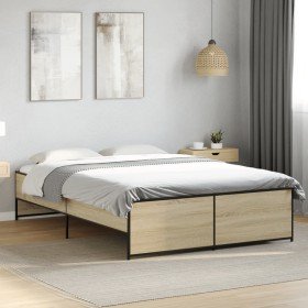 Estructura cama madera ingeniería metal roble Sonoma 120x190 cm en Camas y somieres | Comprar online en Foro24
