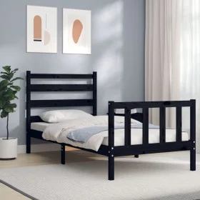 Bed frame with black solid wood headboard 100x200 cm by vidaXL, Beds and slatted bases - Ref: Foro24-3192030, Price: 128,42 €...