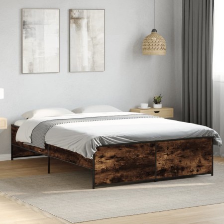 Estructura cama madera ingeniería metal roble ahumado 120x190cm
