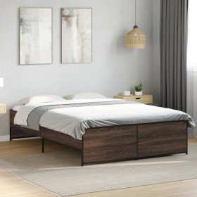 Estructura cama madera ingeniería metal marrón roble 120x190 cm Estructura cama madera ingeniería metal marrón roble 120x190 cm