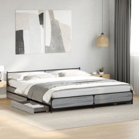 Cama con cajones madera ingeniería gris Sonoma 200x200 cm Cama con cajones madera ingeniería gris Sonoma 200x200 cm
