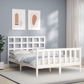 Doppelbettgestell mit weißem Massivholz-Kopfteil von vidaXL, Betten und Lattenroste - Ref: Foro24-3192072, Preis: 128,60 €, R...