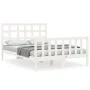Double bed frame with white solid wood headboard by vidaXL, Beds and slatted bases - Ref: Foro24-3192072, Price: 126,83 €, Di...