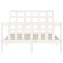 Double bed frame with white solid wood headboard by vidaXL, Beds and slatted bases - Ref: Foro24-3192072, Price: 126,83 €, Di...