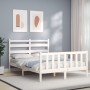 Weißer Massivholzbettrahmen mit Kopfteil 140x190 cm von vidaXL, Betten und Lattenroste - Ref: Foro24-3192017, Preis: 137,76 €...