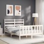 Weißer Massivholzbettrahmen mit Kopfteil 140x190 cm von vidaXL, Betten und Lattenroste - Ref: Foro24-3192017, Preis: 137,76 €...