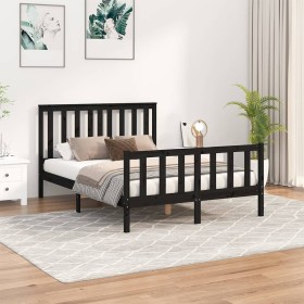 Estructura de cama con cabecero madera pino negro 140x200 cm