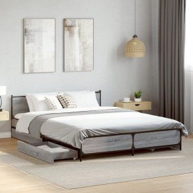 Cama con cajones madera de ingeniería gris Sonoma 135x190 cm Cama con cajones madera de ingeniería gris Sonoma 135x190 cm