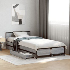 Cama con cajones madera ingeniería gris Sonoma 100x200 cm en Camas y somieres | Comprar online en Foro24