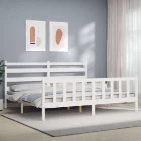 Estructura de cama con cabecero madera maciza blanco 200x200 cm de vidaXL, Camas y somieres - Ref: Foro24-3192057, Precio: 15...