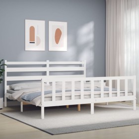 White solid wood bed frame with headboard 200x200 cm by vidaXL, Beds and slatted bases - Ref: Foro24-3192057, Price: 152,99 €...