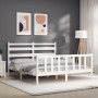 Weißer Massivholzbettrahmen mit Kopfteil 160x200 cm von vidaXL, Betten und Lattenroste - Ref: Foro24-3192047, Preis: 144,28 €...