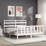 White solid wood bed frame with headboard 160x200 cm by vidaXL, Beds and slatted bases - Ref: Foro24-3192047, Price: 142,34 €...