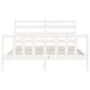 White solid wood bed frame with headboard 160x200 cm by vidaXL, Beds and slatted bases - Ref: Foro24-3192047, Price: 142,34 €...