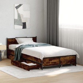 Cama con cajones madera de ingeniería roble ahumado 75x190 cm Cama con cajones madera de ingeniería roble ahumado 75x190 cm