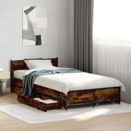 Cama con cajones madera de ingeniería roble ahumado 75x190 cm
