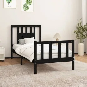 Bed frame with black pine wood headboard 100x200 cm by vidaXL, Beds and slatted bases - Ref: Foro24-3188160, Price: 131,85 €,...