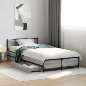 Cama con cajones madera de ingeniería gris Sonoma 75x190 cm