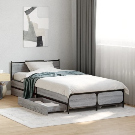 Cama con cajones madera de ingeniería gris Sonoma 75x190 cm