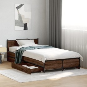 Cama con cajones madera de ingeniería marrón roble 75x190 cm