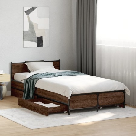 Cama con cajones madera de ingeniería marrón roble 75x190 cm