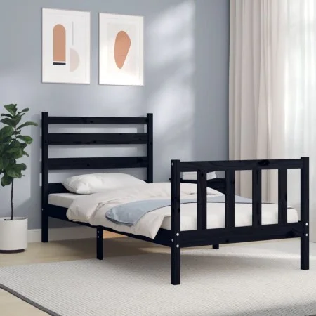 Single bed frame with black solid wood headboard by vidaXL, Beds and slatted bases - Ref: Foro24-3192000, Price: 120,92 €, Di...