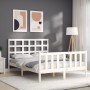 Weißer Massivholzbettrahmen mit Kopfteil 140x200 cm von vidaXL, Betten und Lattenroste - Ref: Foro24-3192102, Preis: 132,28 €...