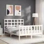 White solid wood bed frame with headboard 140x200 cm by vidaXL, Beds and slatted bases - Ref: Foro24-3192102, Price: 130,61 €...