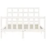 White solid wood bed frame with headboard 140x200 cm by vidaXL, Beds and slatted bases - Ref: Foro24-3192102, Price: 130,61 €...