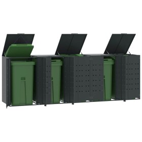 Cobertizo para 5 cubos de basura acero antracita 345x79x117 cm