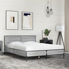 Estructura cama madera ingeniería metal gris Sonoma 120x200 cm en Camas y somieres | Comprar online en Foro24