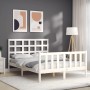 Weißer Massivholzbettrahmen mit Kopfteil 120x200 cm von vidaXL, Betten und Lattenroste - Ref: Foro24-3192097, Preis: 128,19 €...