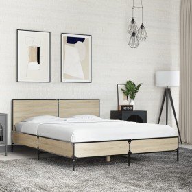 Estructura cama madera ingeniería metal roble Sonoma 140x200 cm en Camas y somieres | Comprar online en Foro24