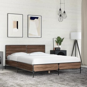 Estructura cama madera ingeniería metal marrón roble 140x200 cm