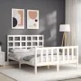 Weißer Massivholzbettrahmen mit Kopfteil 140x190 cm von vidaXL, Betten und Lattenroste - Ref: Foro24-3192082, Preis: 133,54 €...