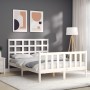 Weißer Massivholzbettrahmen mit Kopfteil 140x190 cm von vidaXL, Betten und Lattenroste - Ref: Foro24-3192082, Preis: 137,67 €...