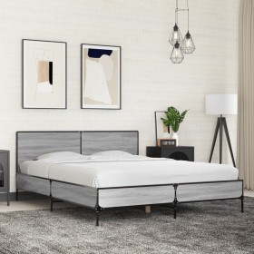 Estructura cama madera ingeniería metal gris Sonoma 150x200 cm