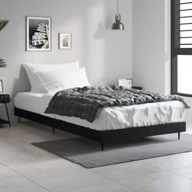 Black engineered wood bed frame 100x200 cm by vidaXL, Beds and slatted bases - Ref: Foro24-832262, Price: 87,59 €, Discount: %