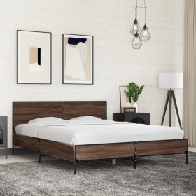 Estructura cama madera ingeniería metal marrón roble 150x200 cm