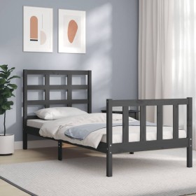 Estructura de cama con cabecero madera maciza gris 90x190 cm