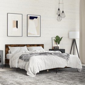 Estructura cama madera ingeniería metal roble ahumado 160x200cm Estructura cama madera ingeniería metal roble ahumado 160x200cm