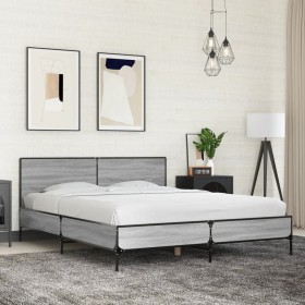 Estructura cama madera ingeniería metal gris Sonoma 160x200 cm