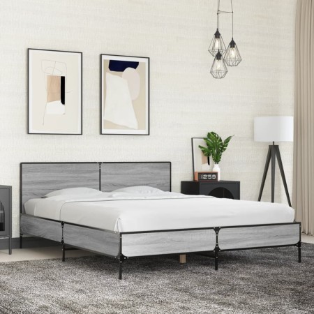 Estructura cama madera ingeniería metal gris Sonoma 160x200 cm