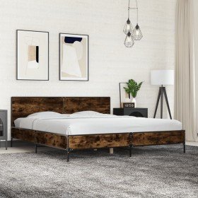 Estructura cama madera ingeniería metal roble ahumado 180x200cm en Camas y somieres | Comprar online en Foro24