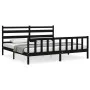 Bed frame with black solid wood headboard 200x200 cm by vidaXL, Beds and slatted bases - Ref: Foro24-3192060, Price: 201,10 €...