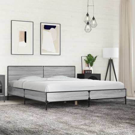 Estructura cama madera ingeniería metal gris Sonoma 200x200 cm